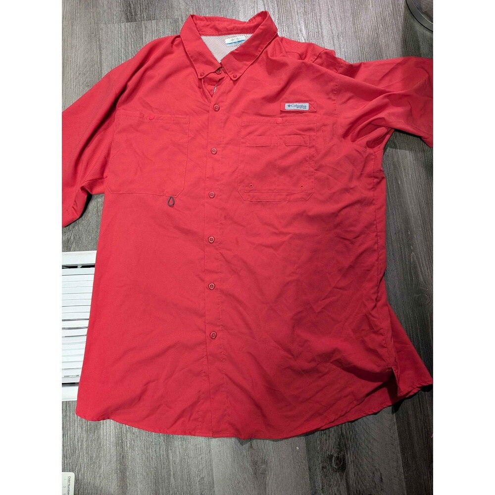Columbia PFG Fishing Shirt Men's 2XT Tall Coral Red Vented Long Sleeve Button Up